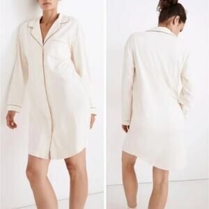 MADEWELL Women's Knit Bedtime Pajama Dress in cream with piped trim Extra Large